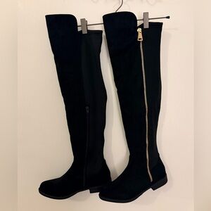Chic Black Over-the-Knee Boots with Gold Zipper